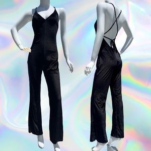 NWT Black Velvet Open Back Flare-Leg Jumpsuit